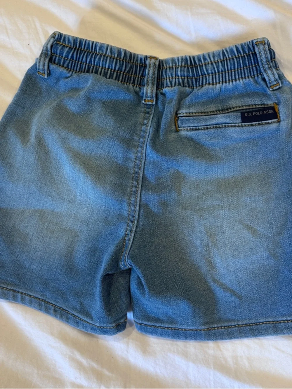 Boys U.S. Polo Assn. Light Blue Denim Shorts with Gold Pony Logo Summer Preppy